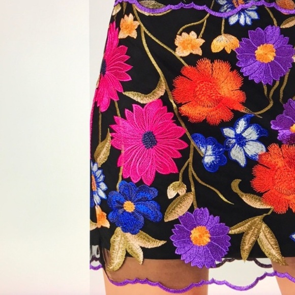 MILLY | Coord Skirt Set Floral Embroidered Black Skirt and matching Top Coord - Picture 5 of 15